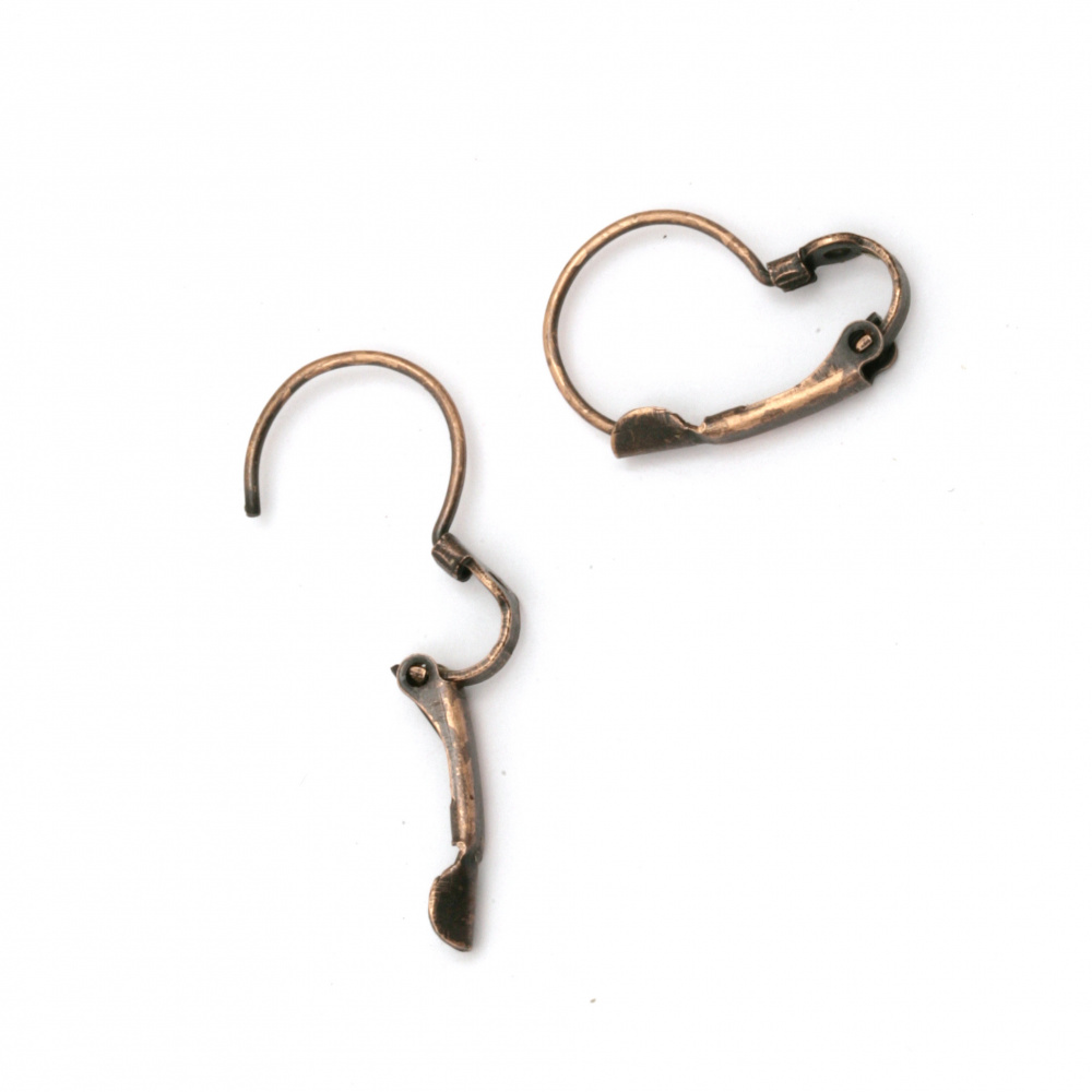 Metal Clasp Earring Hooks / 20x13 mm, Hole: 0.5 mm / Antique Copper - 10 pieces