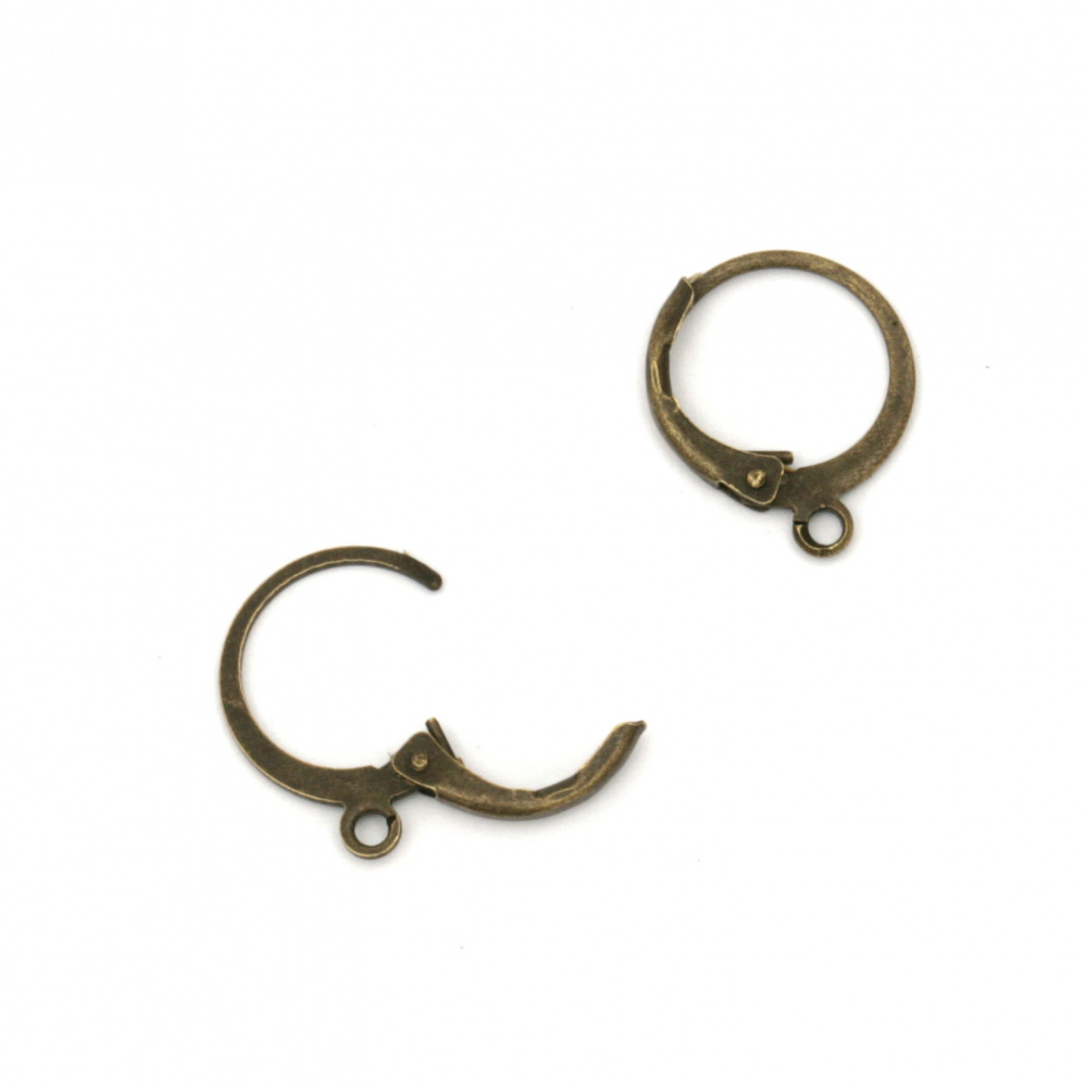 Metal Clasp Earring Hooks /  15x12x0.5 mm, Hole: 2 mm / Antique Bronze - 10 pieces