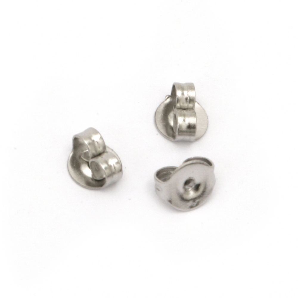 Steel Earring Backs for Studs /  5x4x2.5 mm / Hole: 1 mm / Silver - 50 pieces