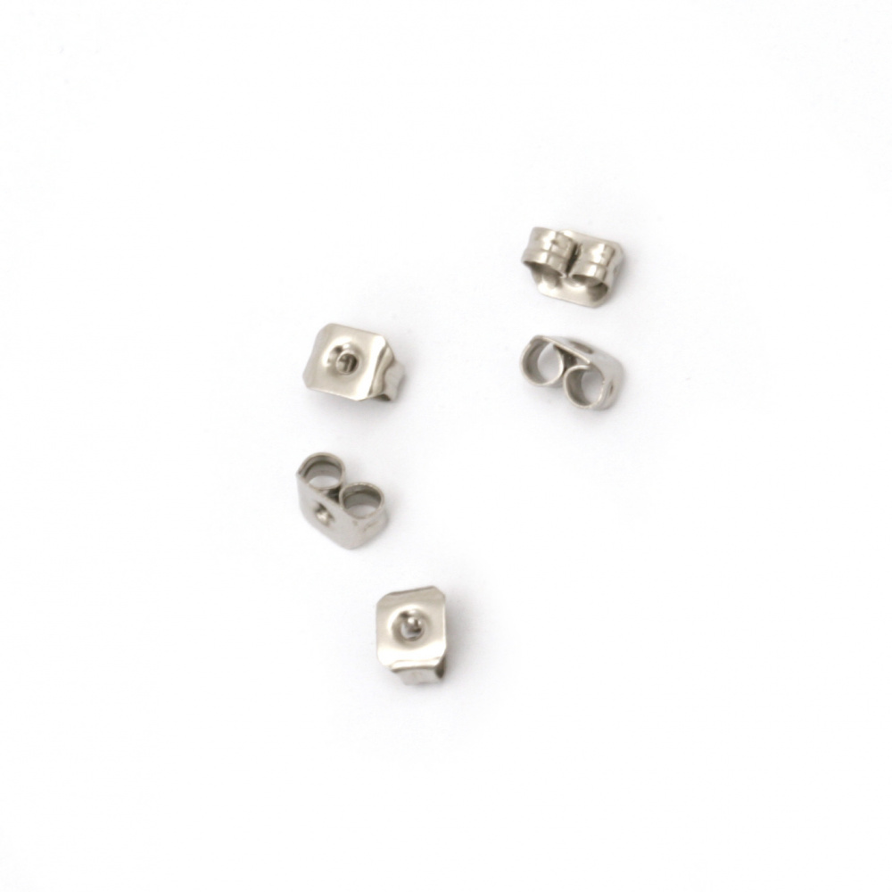 Steel Earring Backs For Studs /  5x3.5 mm, Hole: 1 mm / Silver - 30 pieces