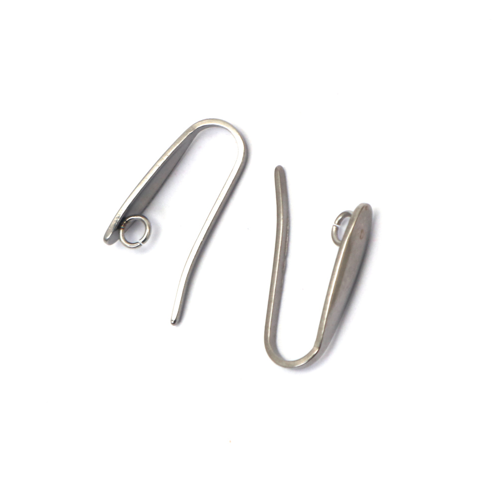 Steel Earring Findings, 3x20x10 mm with 2 mm Hole, Silver Color - 10 Pieces