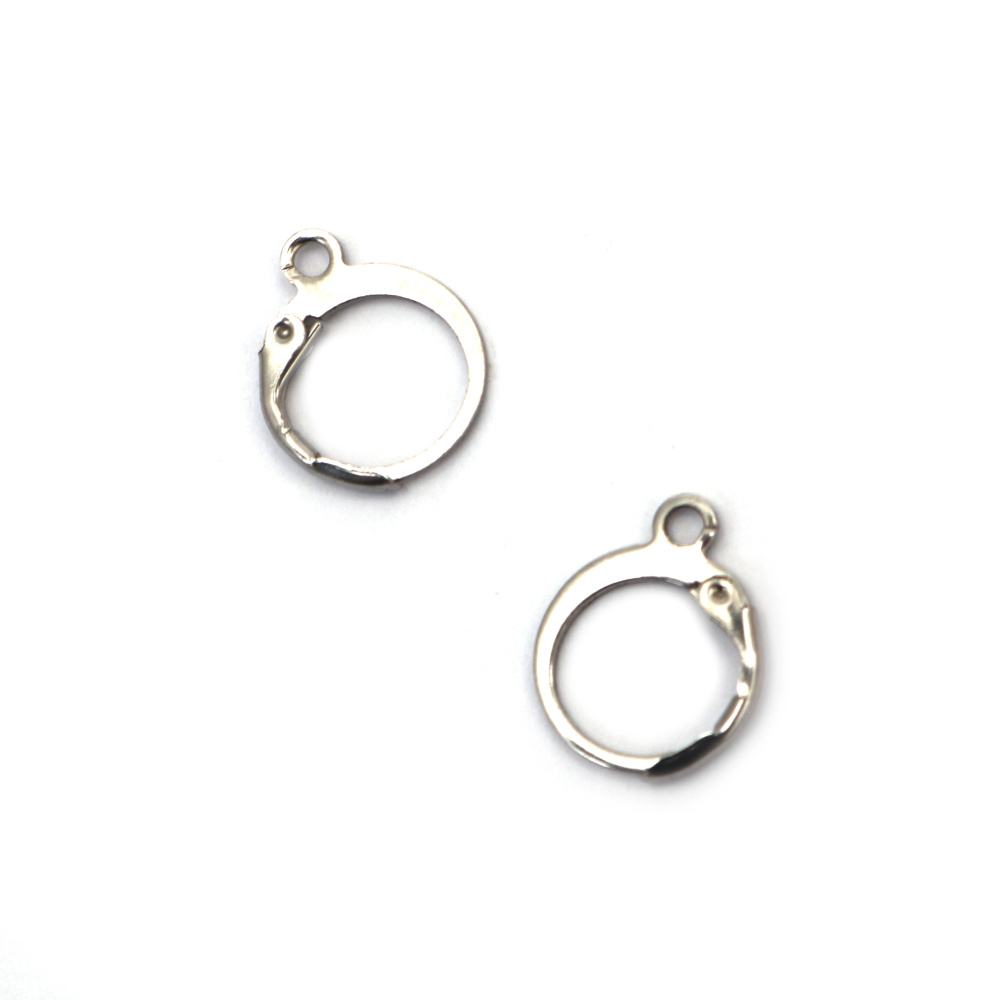 Steel Earring Findings, 12x15x2 mm with 1 mm Hole and Closure, Silver Color - 4 Pieces