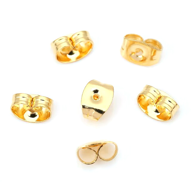 Steel Earring Screw, 6x4.5x3 mm with 1 mm Hole, Gold Color - 20 Pieces