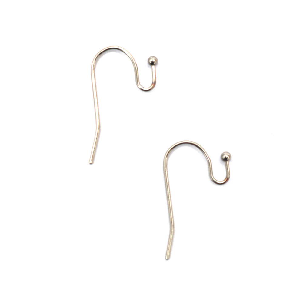 Steel Earring End Cap, 21x12 mm with 2 mm Ball, Silver Color - 50 Pieces