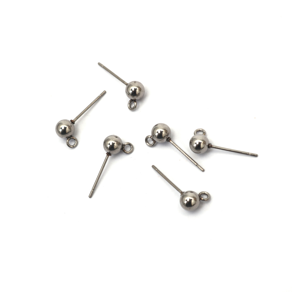 Steel Earring End Cap, 17x8x5 mm with Head and Ring, 1 mm Hole, Silver Color - 10 Pieces