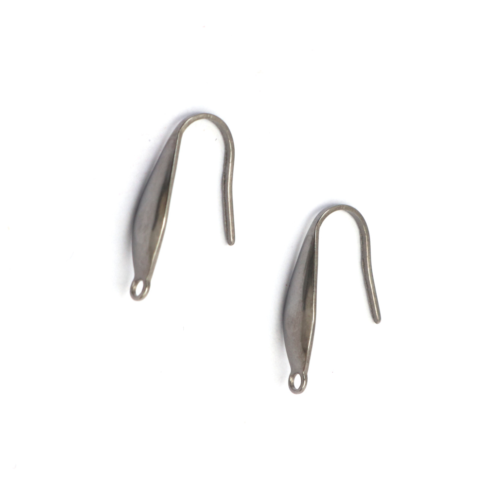 Steel Earring Tip 4.5x20x11 mm, Hole 1 mm, Silver Color - Set of 10 Pieces