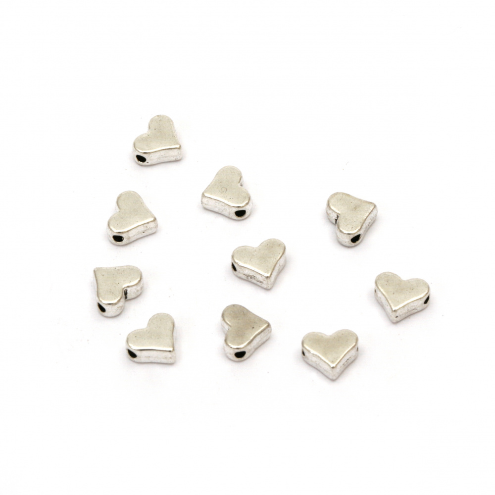 Метални мъниста сърце 6x7x3 мм цвят сребро - 20 броя