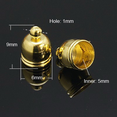 Metal Cord End Caps with Loop / 9x6 mm /  Hole: 1 mm / Gold - 20 pieces