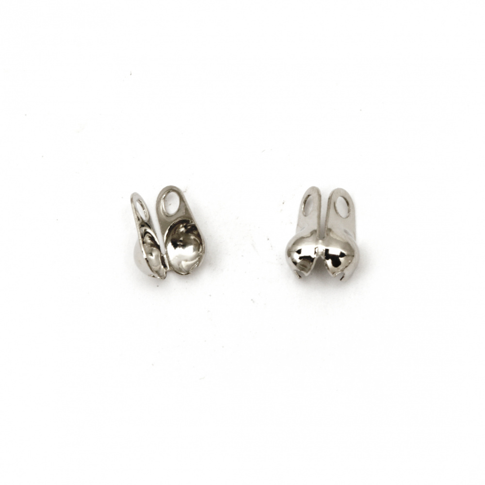 Metal Open Bead Tips / 8x4 mm,  Hole: 1 mm / Silver NF - 50 pieces