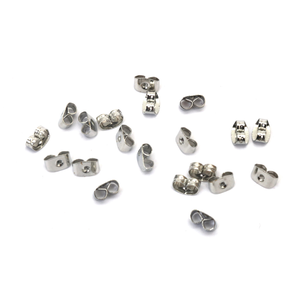 Surub cercel 6x3x2 mm gaura 1 mm culoare argintie - 50 bucati
