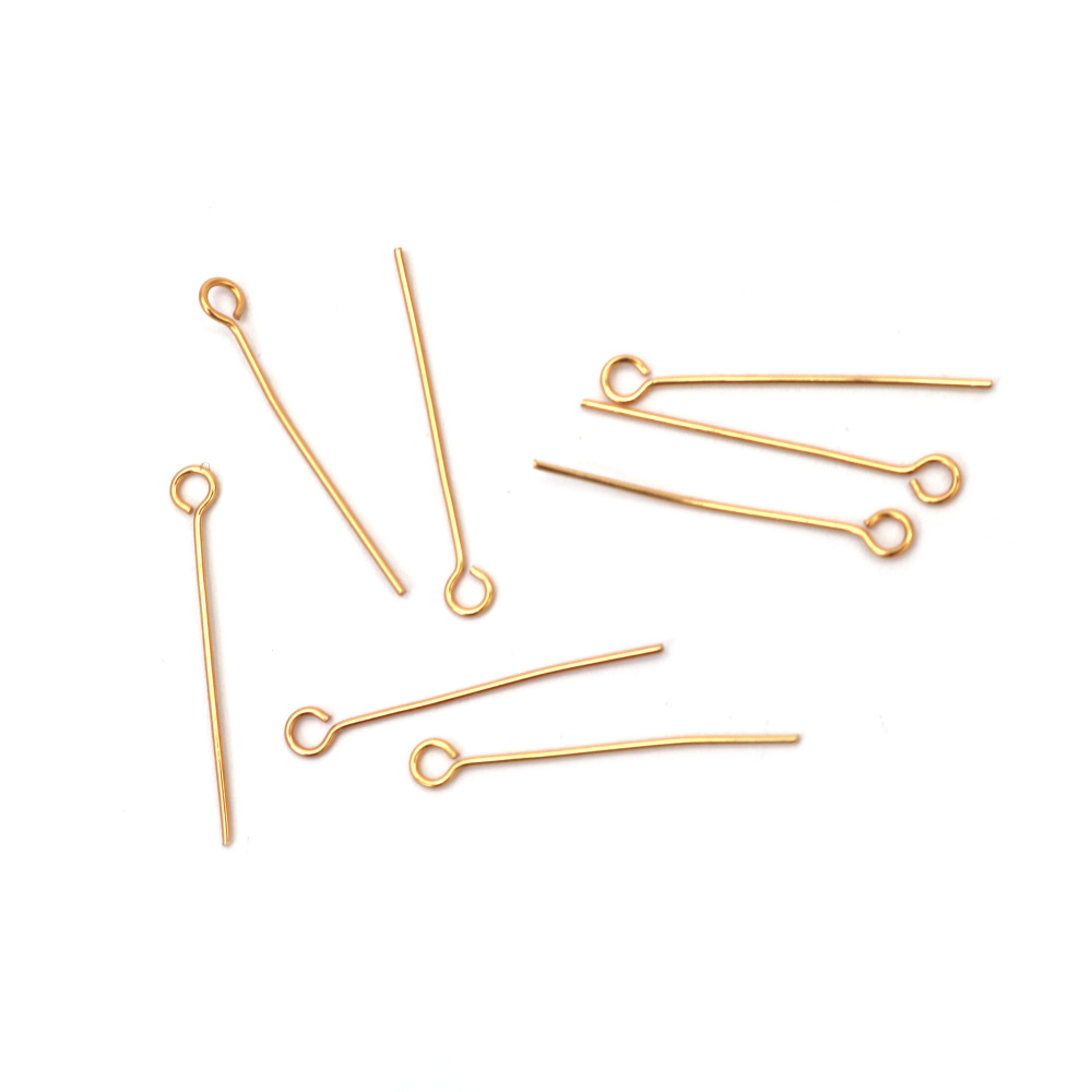 Steel Connector Pin 0.6x25 mm with 2 mm Loop, Gold Color - Set of 10 Pieces