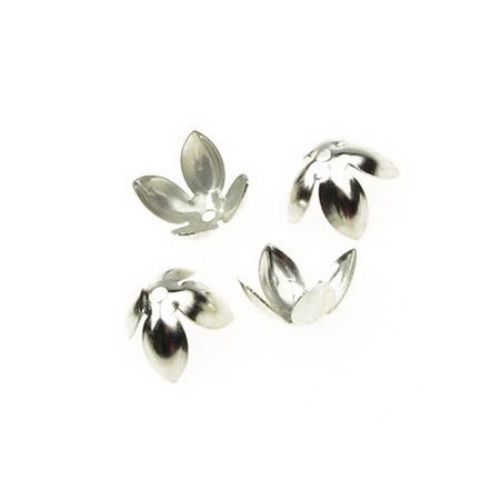 Metal Flower-shaped End Caps /  7x12 mm / Silver - 10 pieces