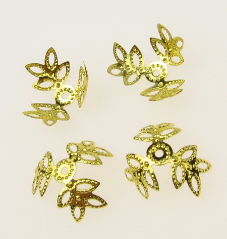 Filigree End Caps for Jewelry Findings / 12x6 mm / Gold - 50 pieces