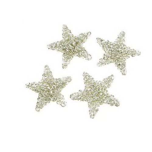 Metal Mesh Star-shaped Element / Silver Color - 4 pieces