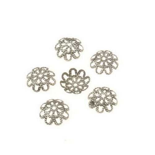 Flower Bead Caps / 9x4 mm, Hole: 1 mm / Silver - 50 pieces