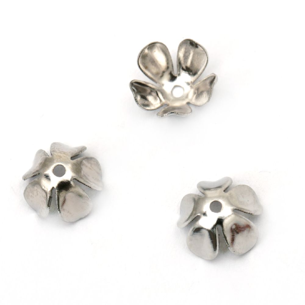 Metal Flower End Caps / 8x4 mm,  Hole: 1 mm / Silver - 50 pieces