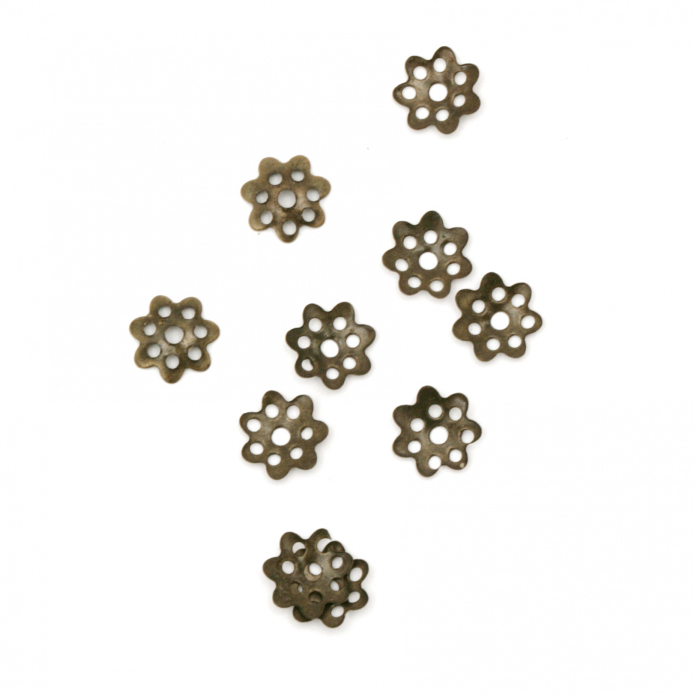Flower Bead Caps / 7.5x1.5 mm /  Antique Bronze - 100 pieces