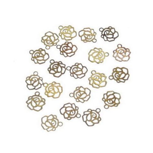 Flat Metal pendant rose 6x7 mm hole 0.3 mm color old gold - 40 pieces