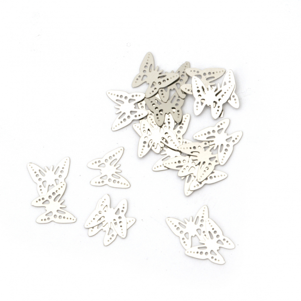 Element metal steel butterfly flat, openwork 6x6 mm color silver -1 gram ~ 55 pieces