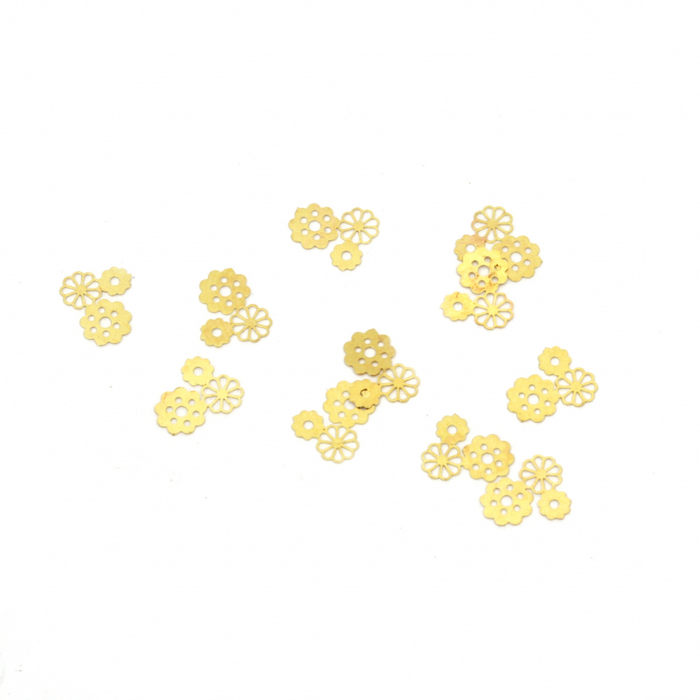 Metal Flower Element, 5x6.5x0.1 mm, Gold Color - 2 grams, Approximately 113 Pieces