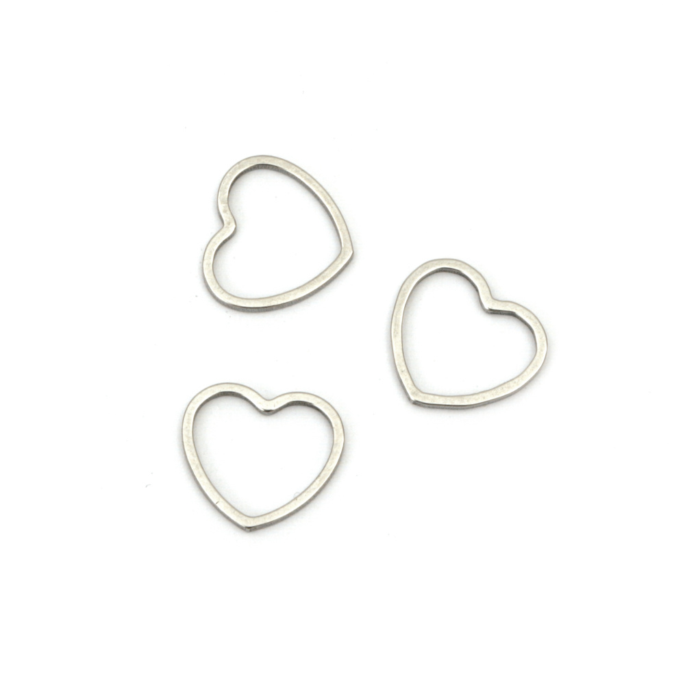 Metal Heart-shaped Ring, color Silver, 12x11x1 mm - 10 pieces