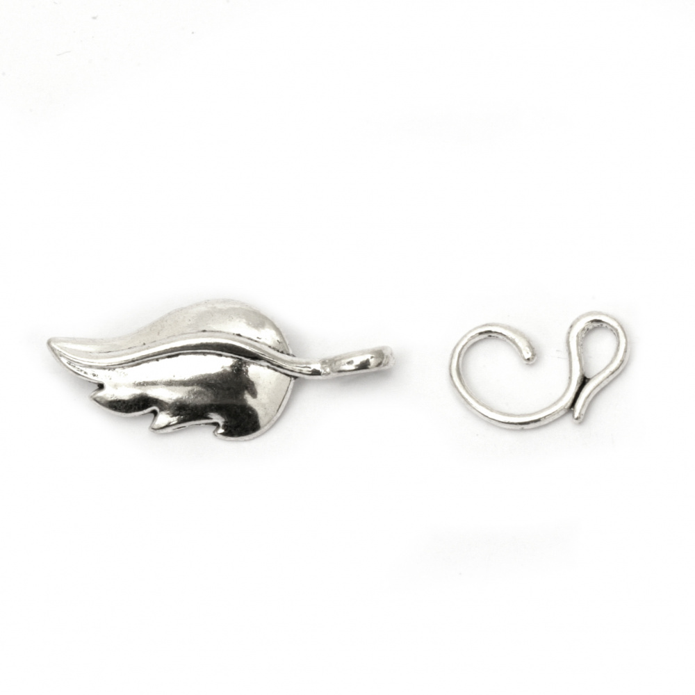 Two Parts Metal Jewelry Clasps / Leaf / 12.5x30 mm, Hole: 5 mm / Silver - 5 sets