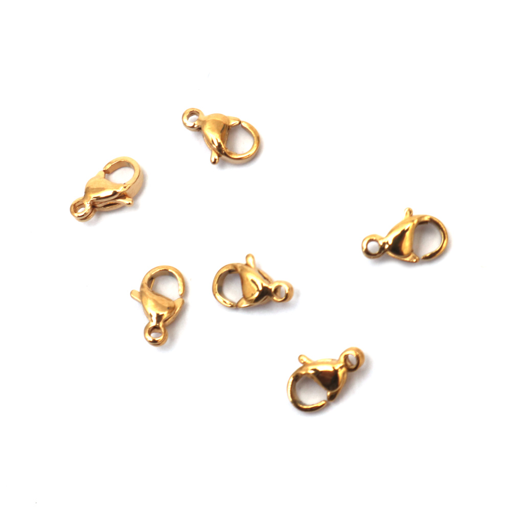 Lobster Claw Clasp 5x9 mm, Steel, Gold Color - Set of 10 Pieces