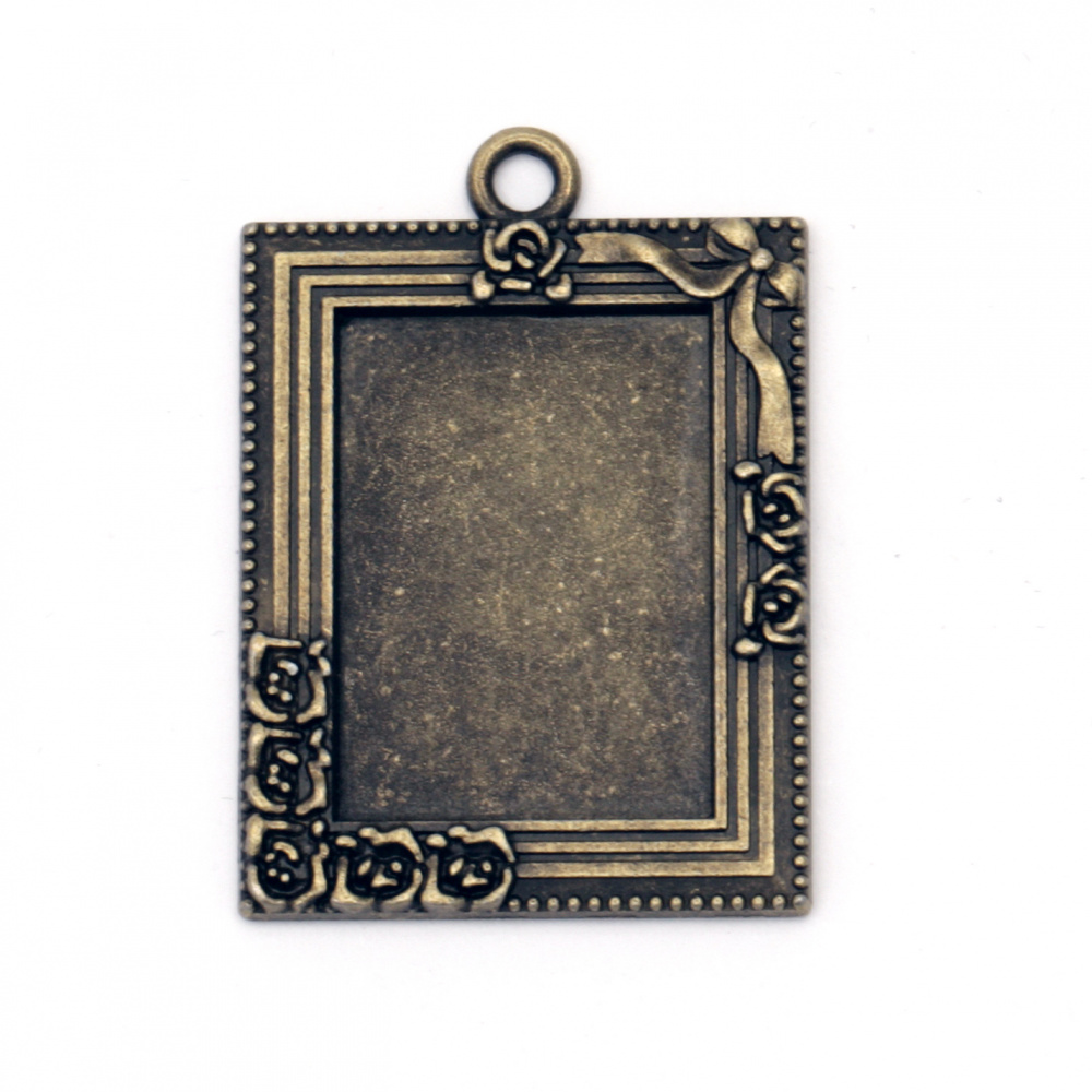 Основа за медальон метал 39x28x2 мм плочка 28x18 мм дупка 3 мм цвят антик бронз