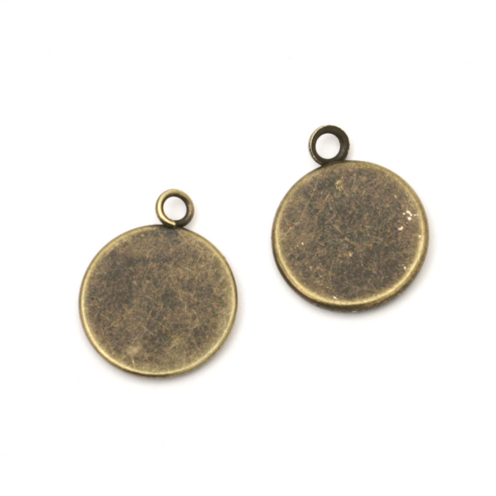 Base for medallion metal 14x1.5 mm tile 12 mm hole 2 mm color antique bronze -10 pieces