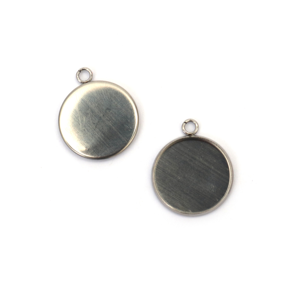 Steel Pendant Base 14x17.5x2 mm, 12 mm Plate, Hole 2 mm, Silver Color - Set of 5 Pieces