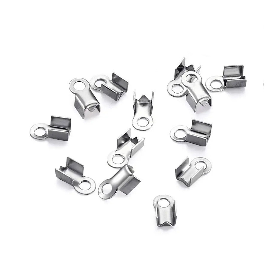 Stainless Steel End Cap 3x8 mm, 2 mm Hole with Tooth, Silver Color - 20 pcs 