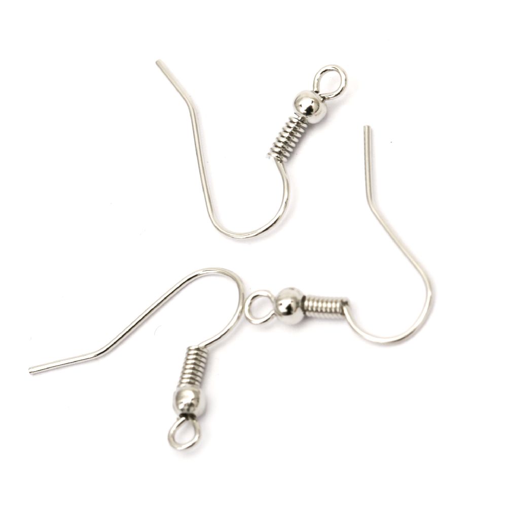 Earring Fish Hooks / 18x18 mm,  Hole: 2 mm / Silver NF - 50 pieces