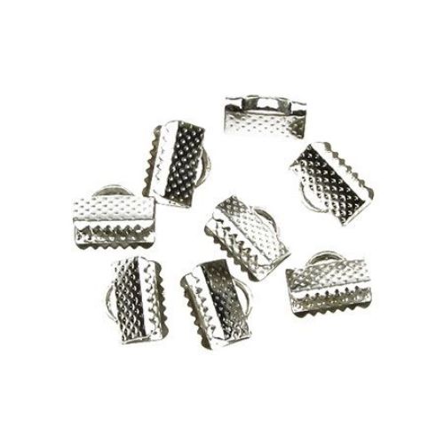 Iron Cord Ends, 10 mm pinch color silver -50 pieces