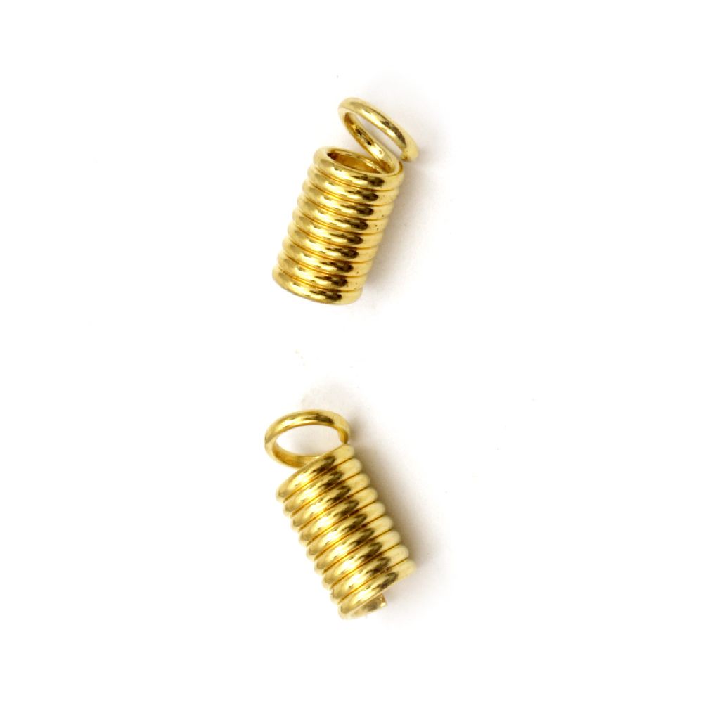 Metal Spring Coil with Loop for Leather Cords and Other Strings /  45x7x3 mm / Gold - 50 pieces
