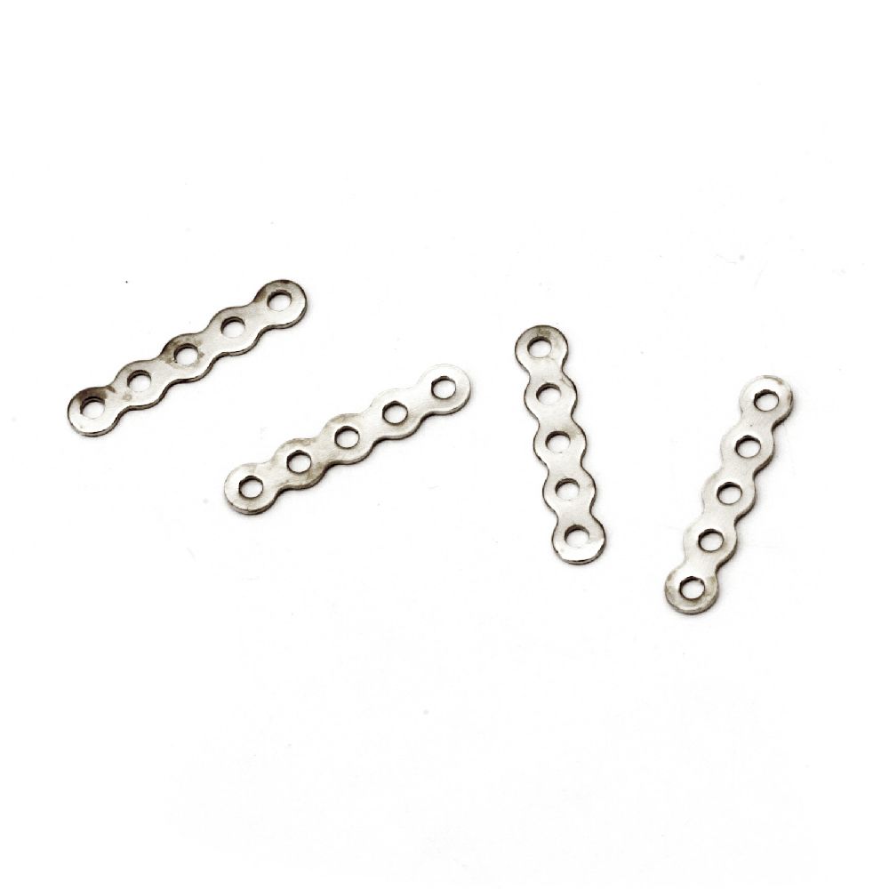 Metal divider with 5 holes 17x3x0.5 mm hole 1 mm color silver -50 pieces