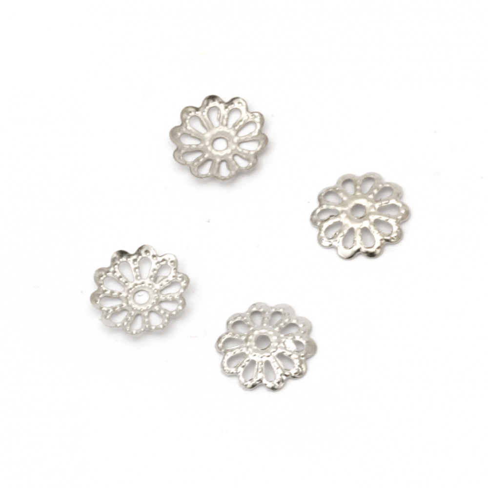 Flower-shaped Metal Bead Caps /  9x1 mm / Silver - 100 pieces