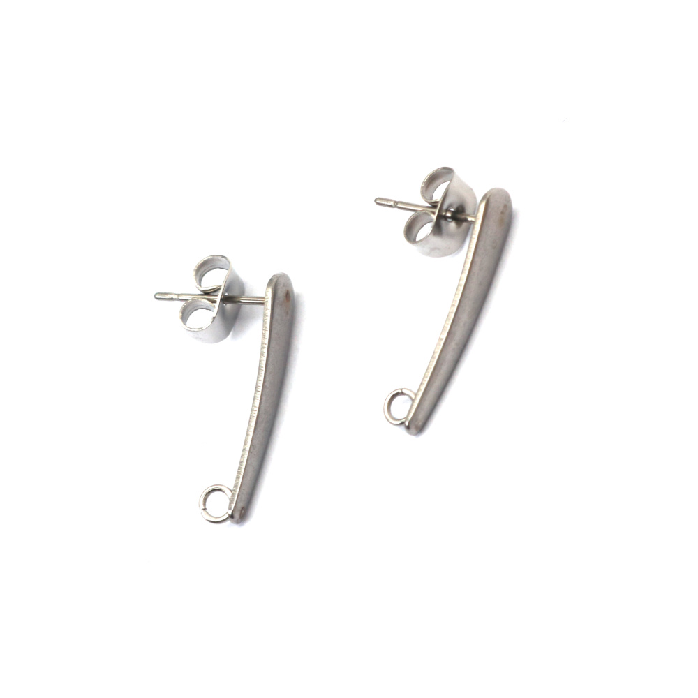 Stainless Steel Earring End Cap Set 4x20x12 mm with 1.5 mm Hole and Screw 6x4.5x3 mm, Silver Color - 10 pcs