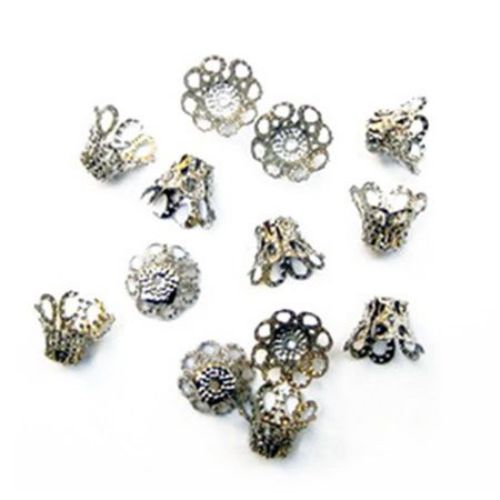 Filigree Flower Bead Caps / 8x6~7 mm / Silver - 50 pieces