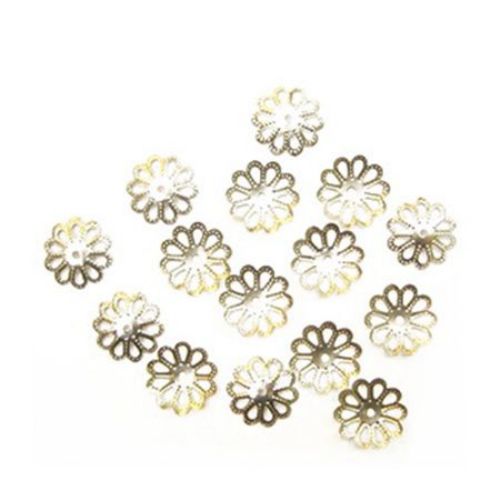 Flower Bead Caps, Spacer Beads for Jewelry Design / 15x2 mm /  Silver - 50 pieces