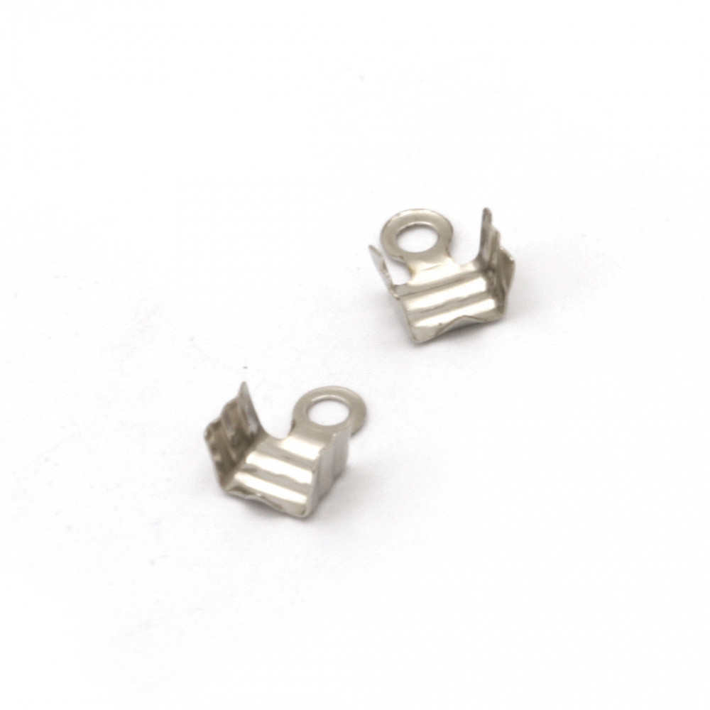 Embossed Fold Over Cord Ends with a Tooth / 4x7 mm / Silver - 50 pieces