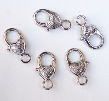 Lobster Claw Clasp Heart 13.5x26.5 mm color silver -5 pieces