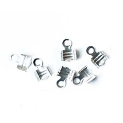 Embossed Fold Over Cord Ends with a Tooth / 3x7 mm / Silver - 50 pieces