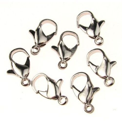 Lobster Claw Clasp 8x14 mm STEEL color silver -20 pieces