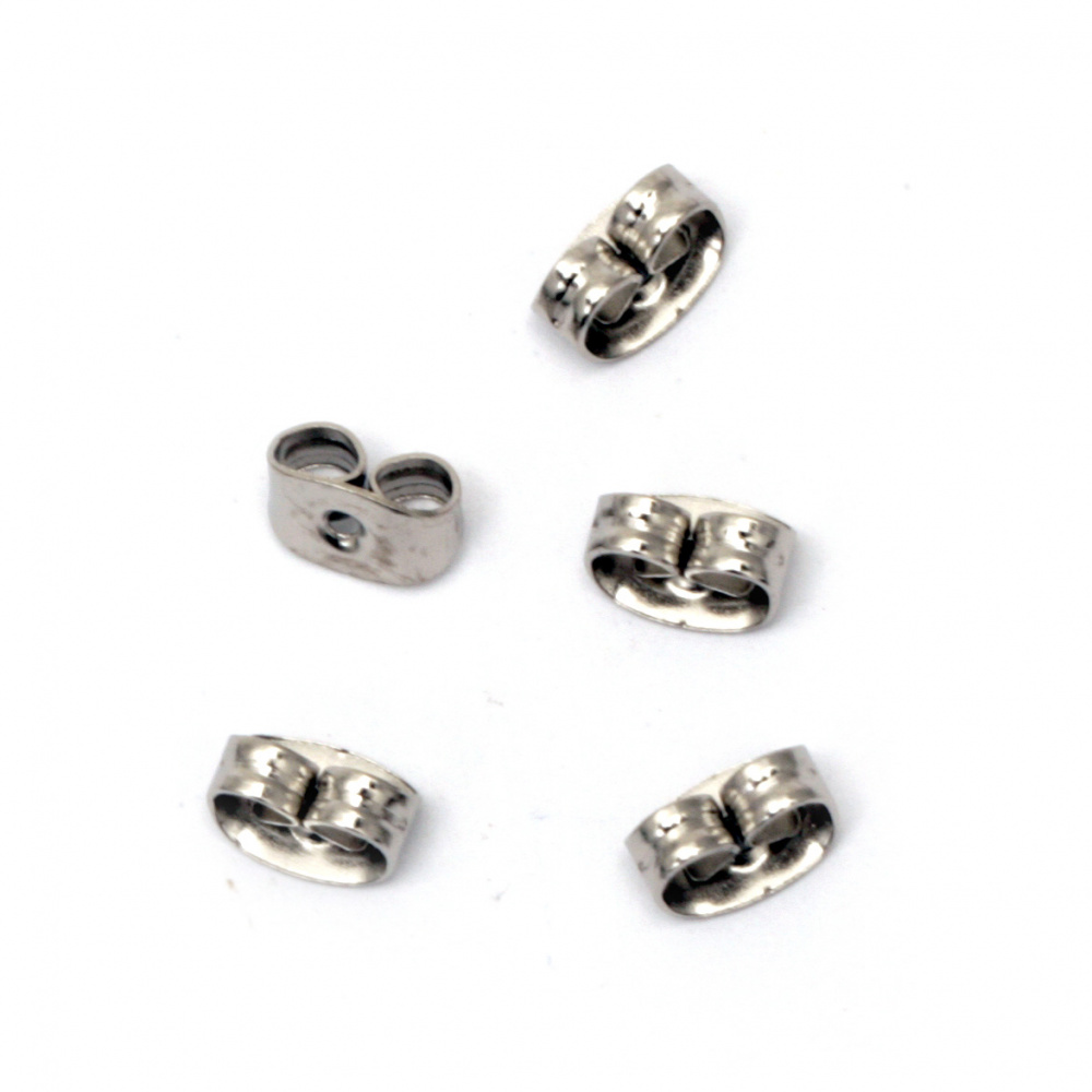 Earring Backs for Stud Earrings / 6.6x4.6 mm, Hole: 1 mm / Silver - 50 pieces