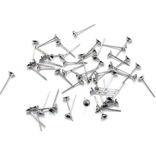 Stud Earring Findings / 4x13 mm /  Silver - 50 pieces