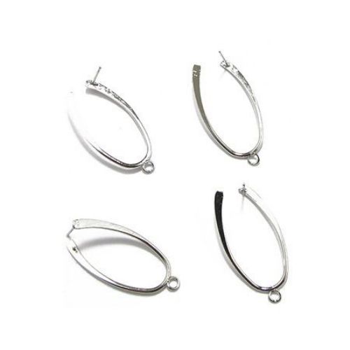 Metal Earring Tip / 37x17 mm /  Silver - 2 pieces