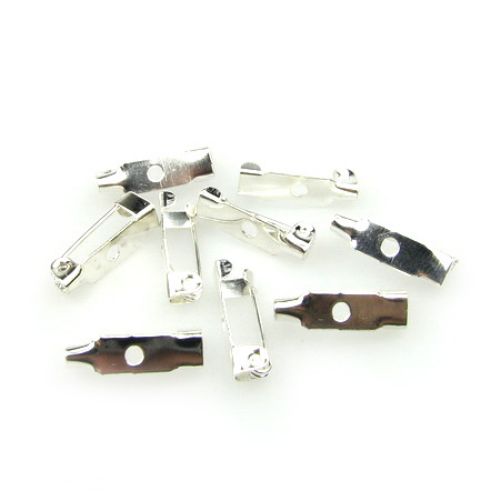 Pin Back with 1 Hole for Name Tags, Brooches, Badges / 15x5x5 mm / Silver - 50 pieces