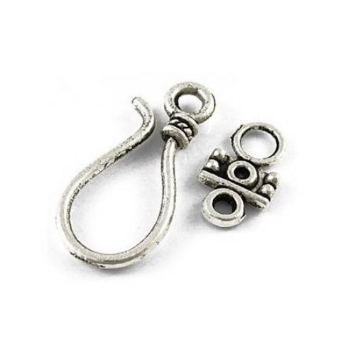 Two Pieces Metal Clasp / 11x24 mm, 14 mm, Hole: 3.5 mm / Antique Silver NF - 5 sets