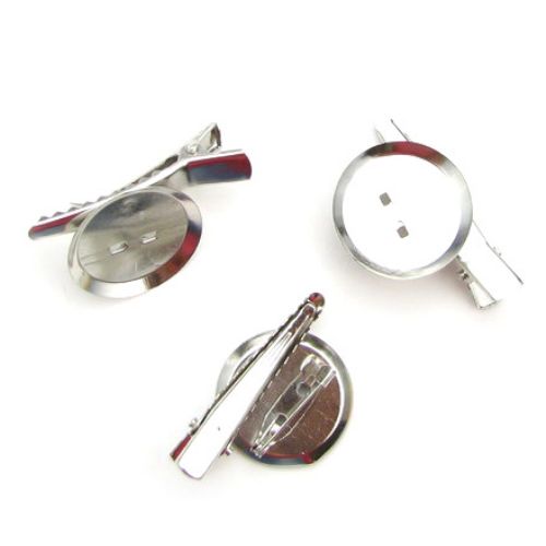 Round Dual Blank Brooch with Safe Lock Pin and Hair Clip /  24x39x7 mm / Silver