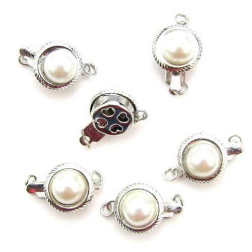 Two Parts Metal Clasp with Bead /  17x12 mm / Silver
